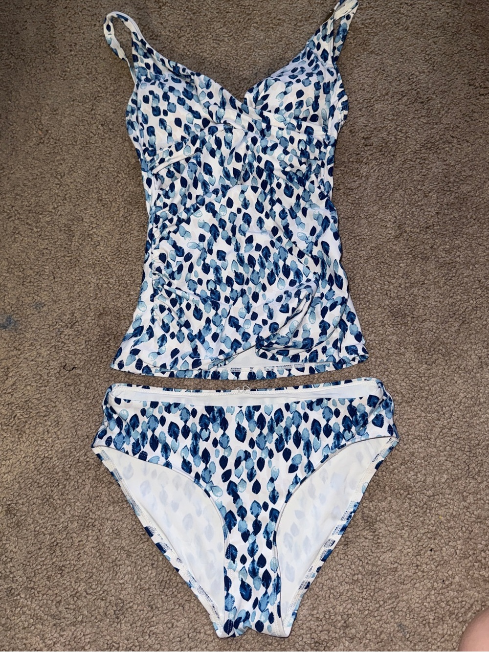 Blue Leaf-Print Women’s Tankini Swim Set
